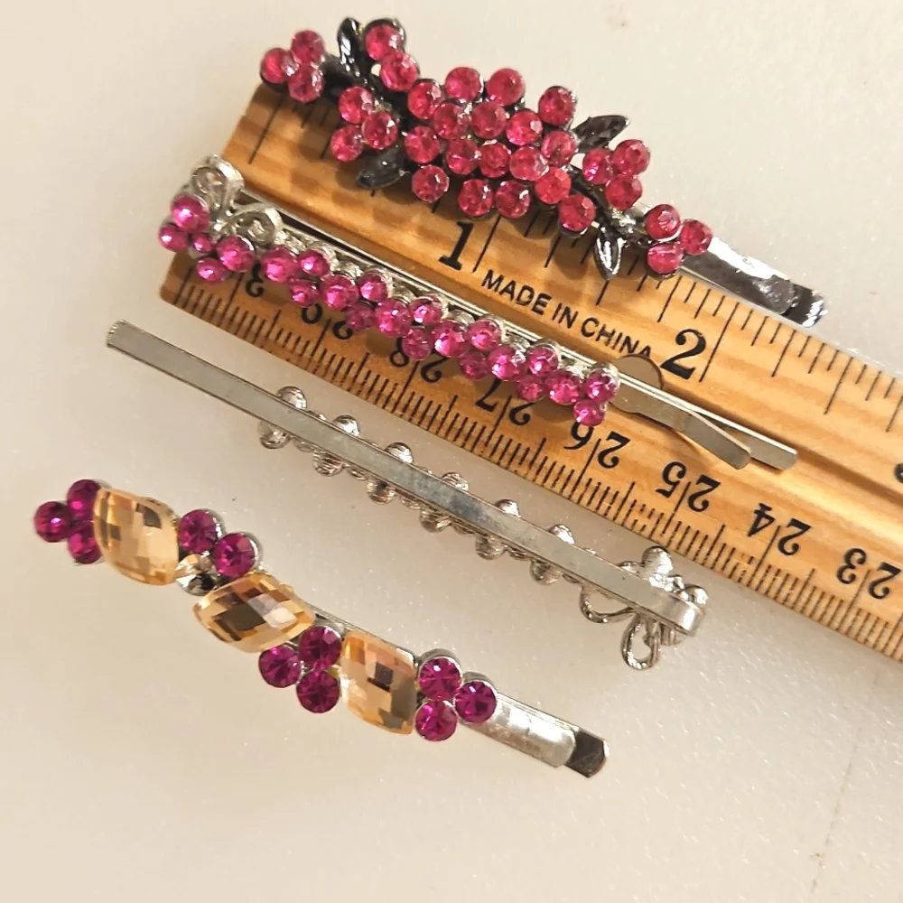 Set Of 4 Pink rhinestone hair pins Special Occasion Bun Braid Prom Party